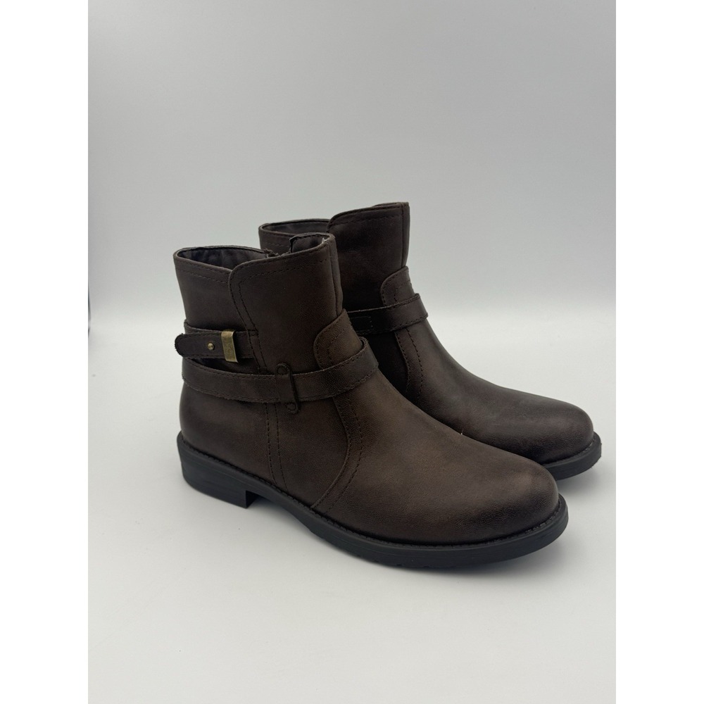 Yuu Women's Clayton Brown Ankle Boots Faux‎ Leather Side Zip Buckle Size 5.5M